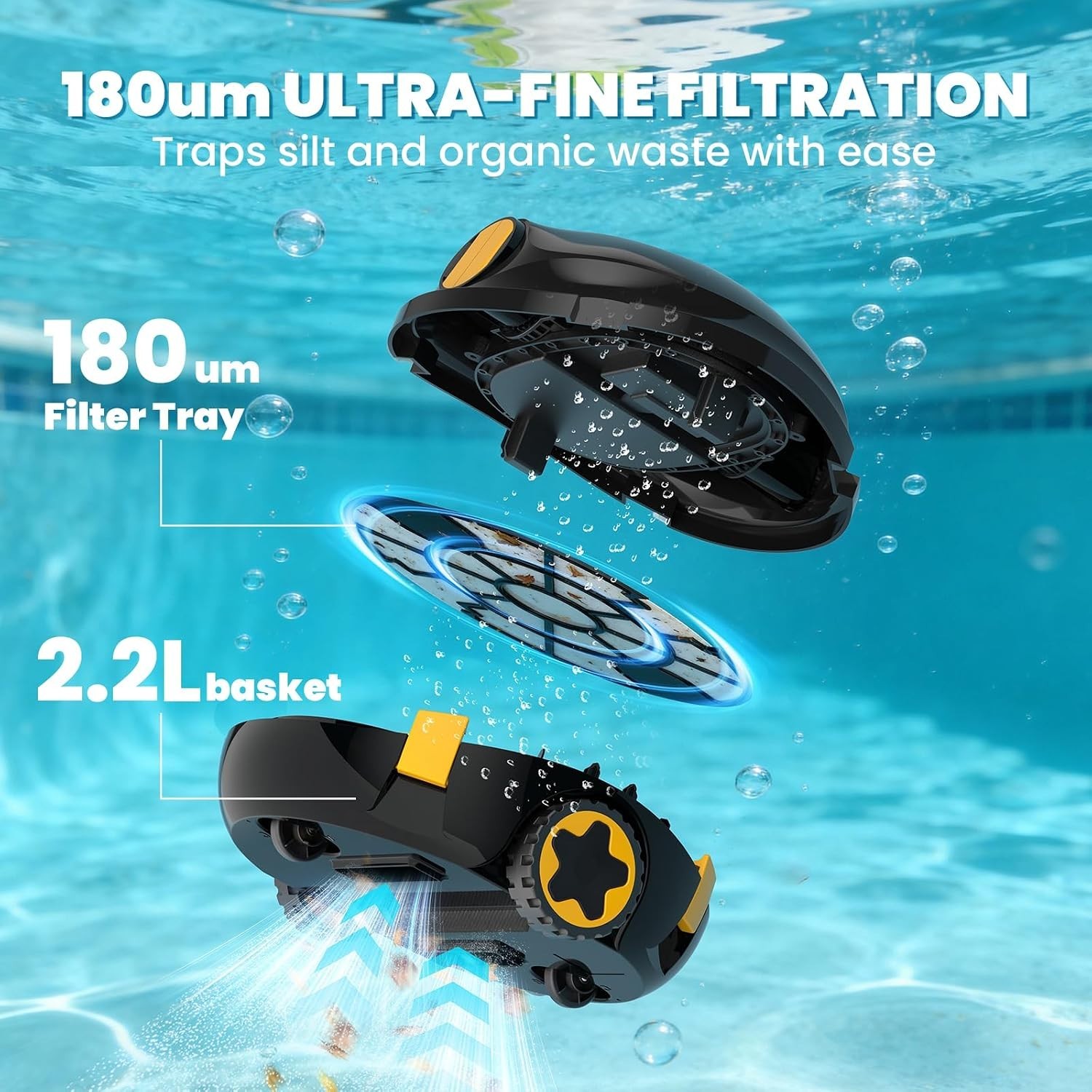 Portable Robotic Pool Cleaner – 2.2L Capacity with Advanced Filtration System