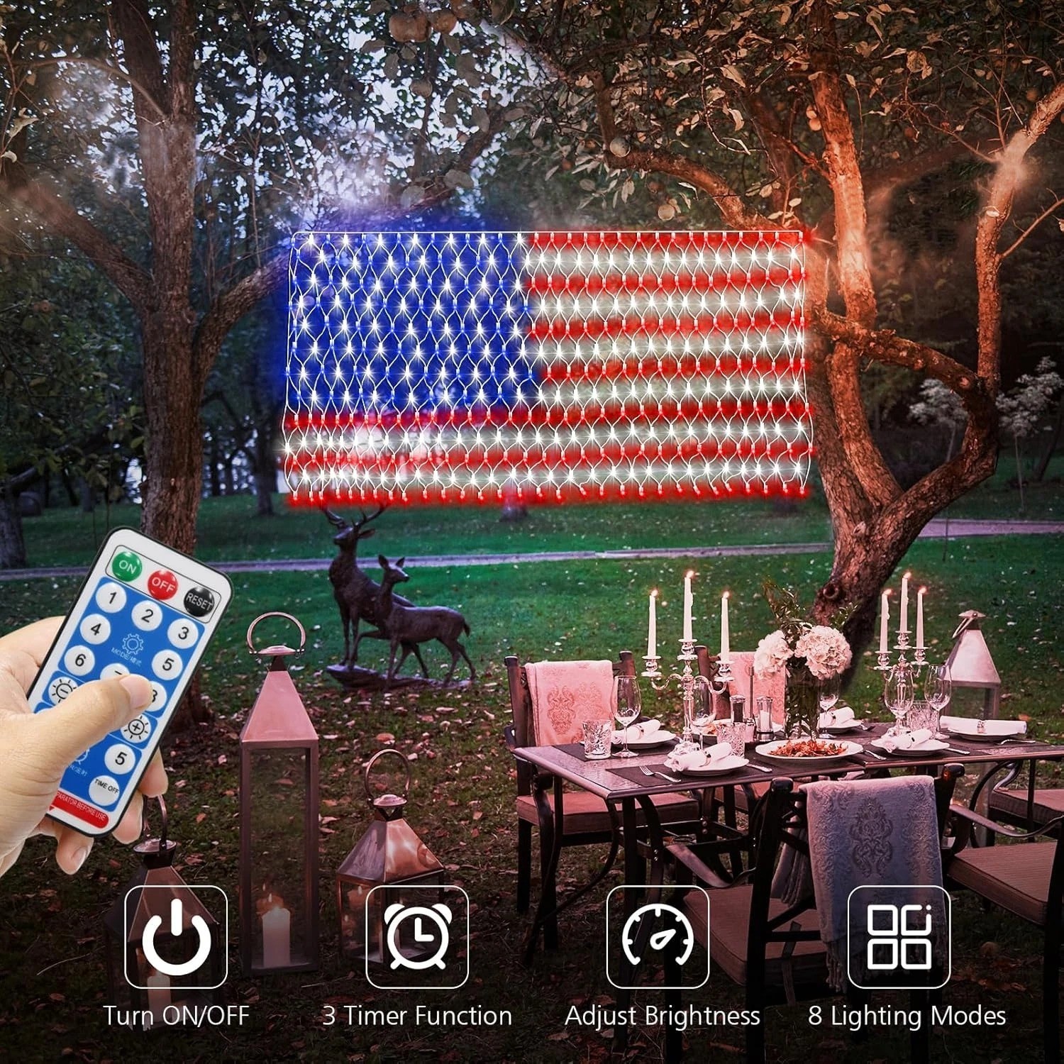 Solar American Flag Lights Outdoor,420 Leds American Flag Net Lights 6.5Ft X 3.2