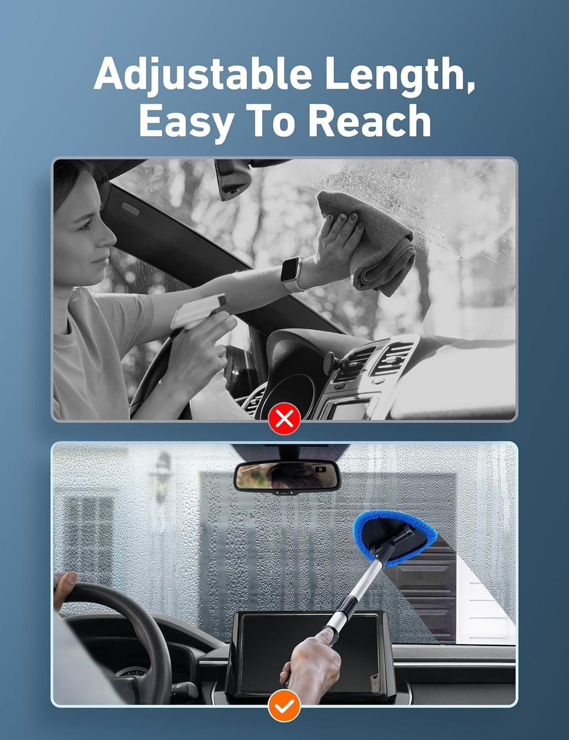 10Pcs Car Windshield Cleaner Kit Extendable Handle Reusable Microfiber Pad Brush
