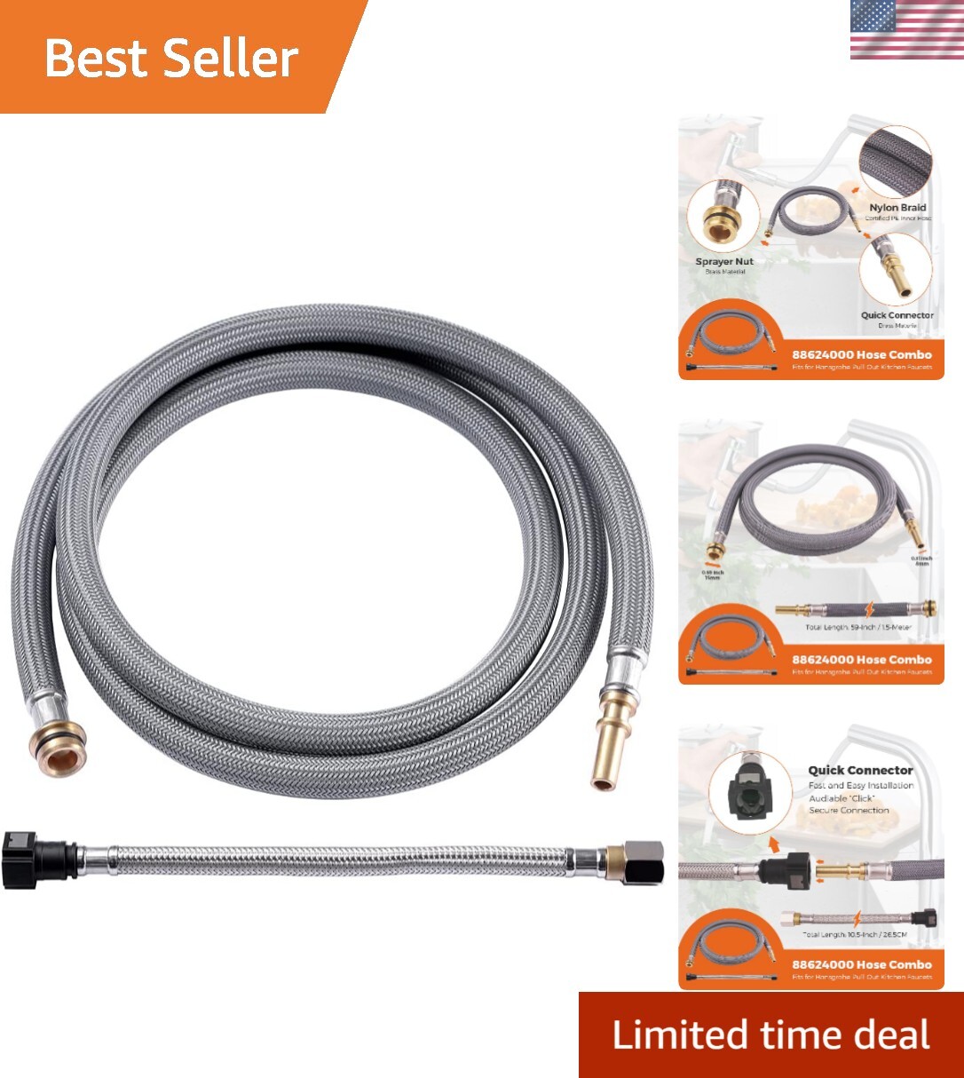 Durable Nylon 59-Inch Hose Combo for Hansgrohe Faucets – Money-Back Guarantee