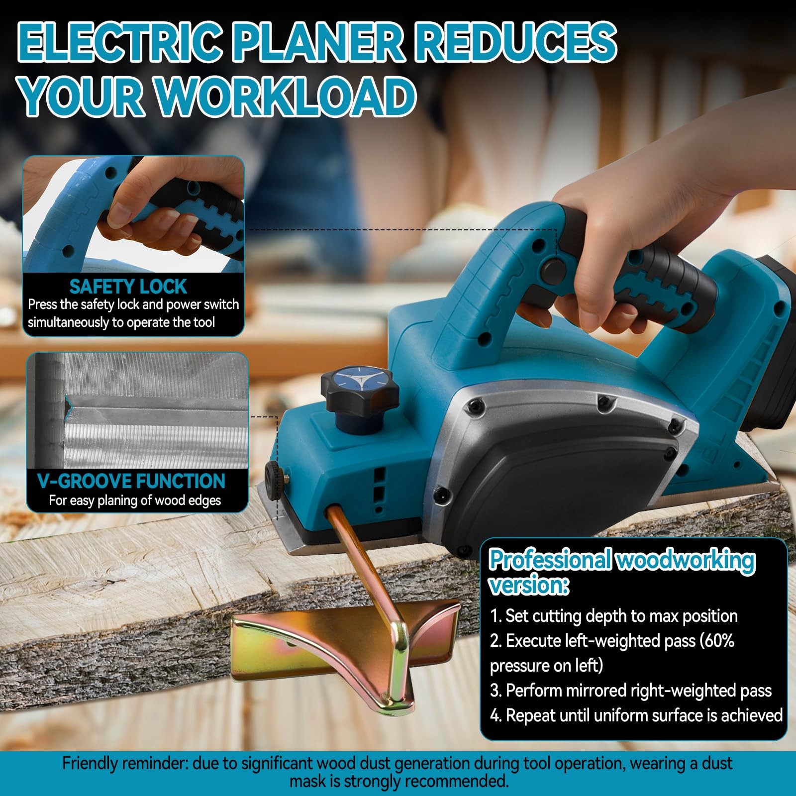 Dcvbny Cordless Hand Planer For Makita 18V Battery Tool Only 3-1/4 15000 Rpm