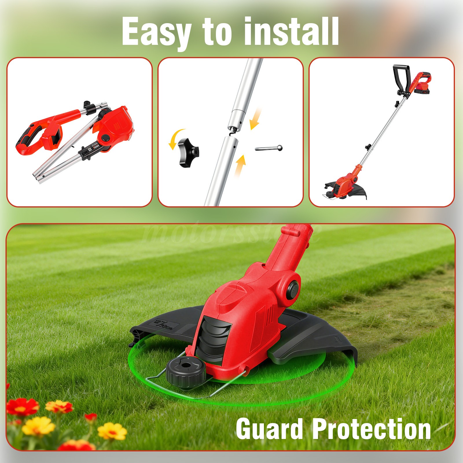 Cordless Electric Grass String Trimmer Lawn Edger Weed Wacker Cutter + 2 Battery