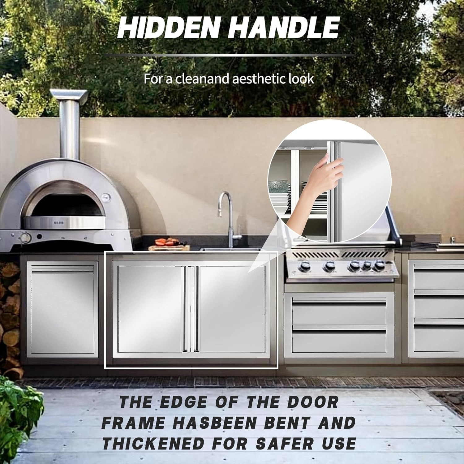 26W 24H inch Stainless Steel Outdoor Kitchen Single Handleless BBQ Door