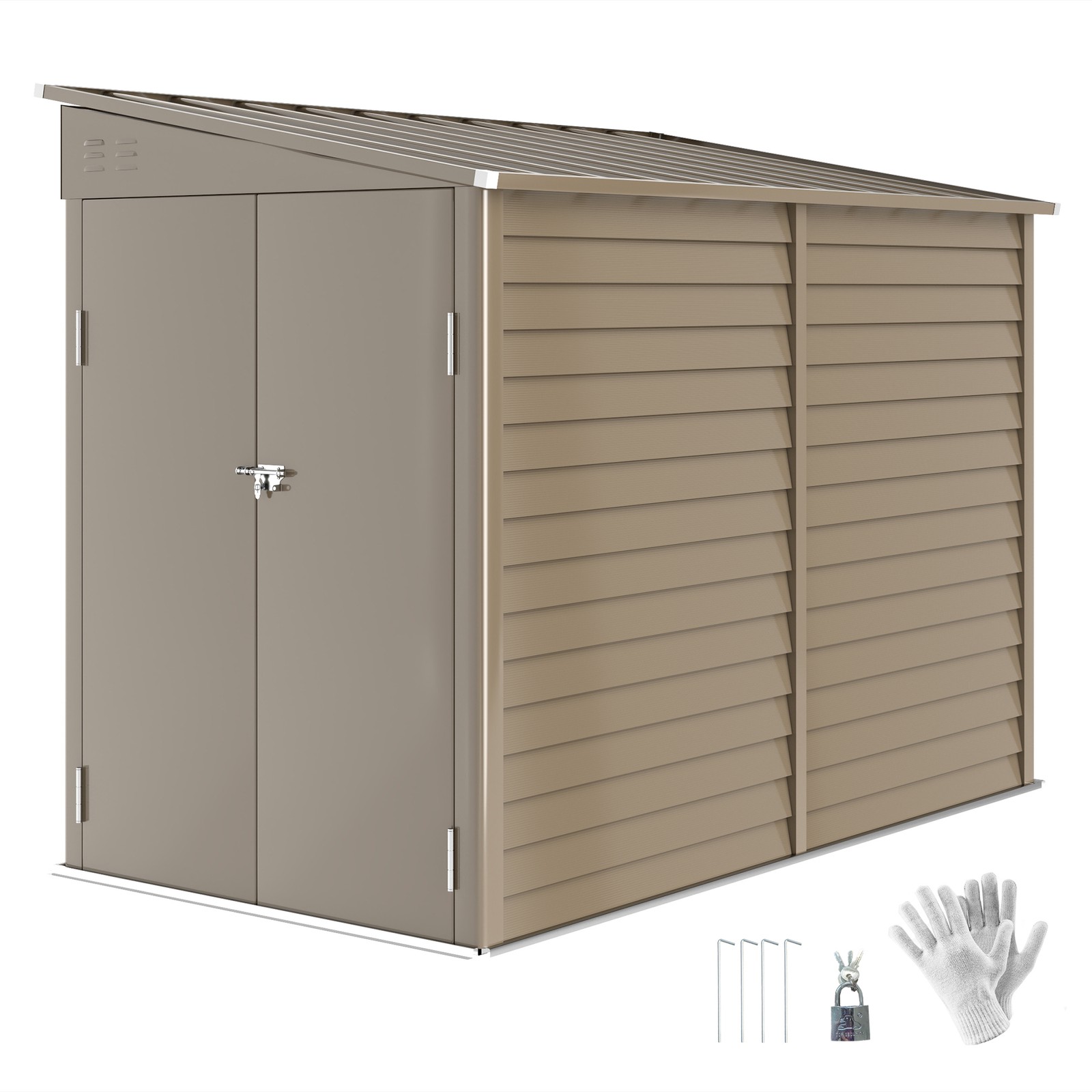 4.6′ x 9′ Metal Outdoor Storage Shed with Lockable Doors, Brown