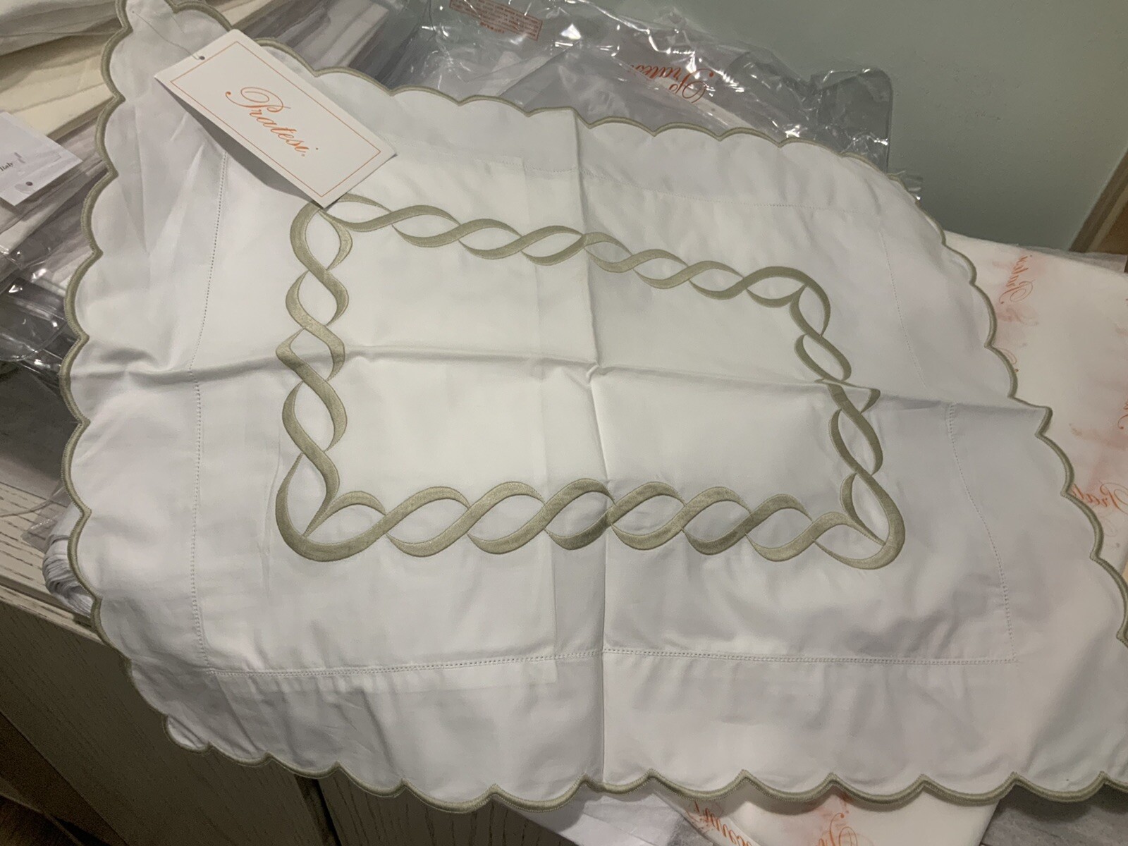$460 Pratesi Italy NWT 1pc Chain Boudoir Sham Embroidery White ONE SHAM 75% OFF