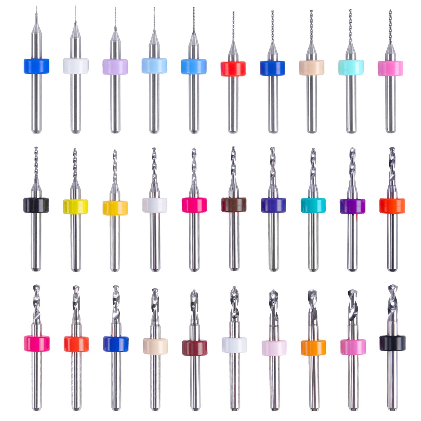30PCS Micro Drill Bits Set for Dremel Spiral Flute 0.1-3mm Carbide Mini Bit