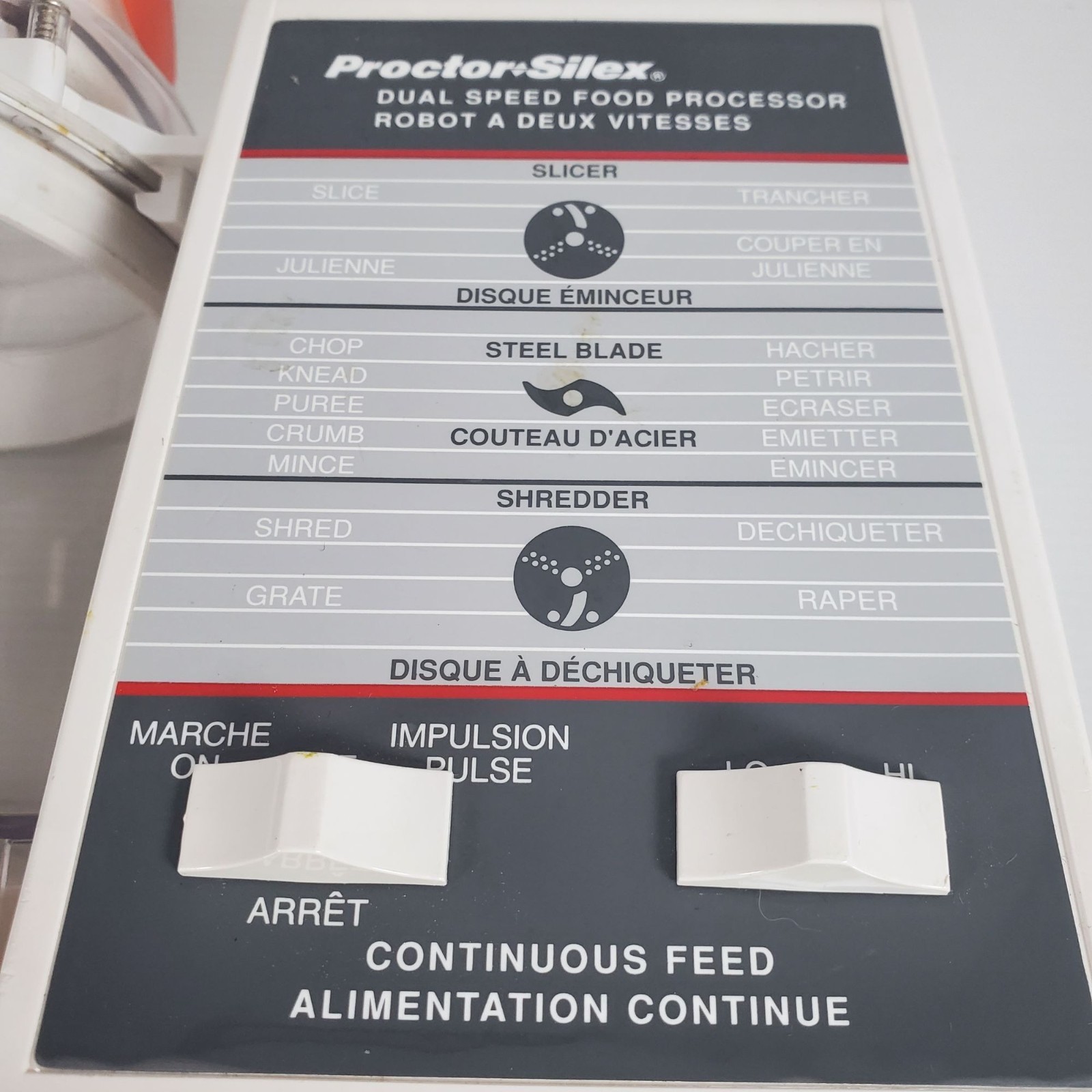 Proctor-Silex Dual Speed Food Processor Model 17520 With Attachments & Continuou
