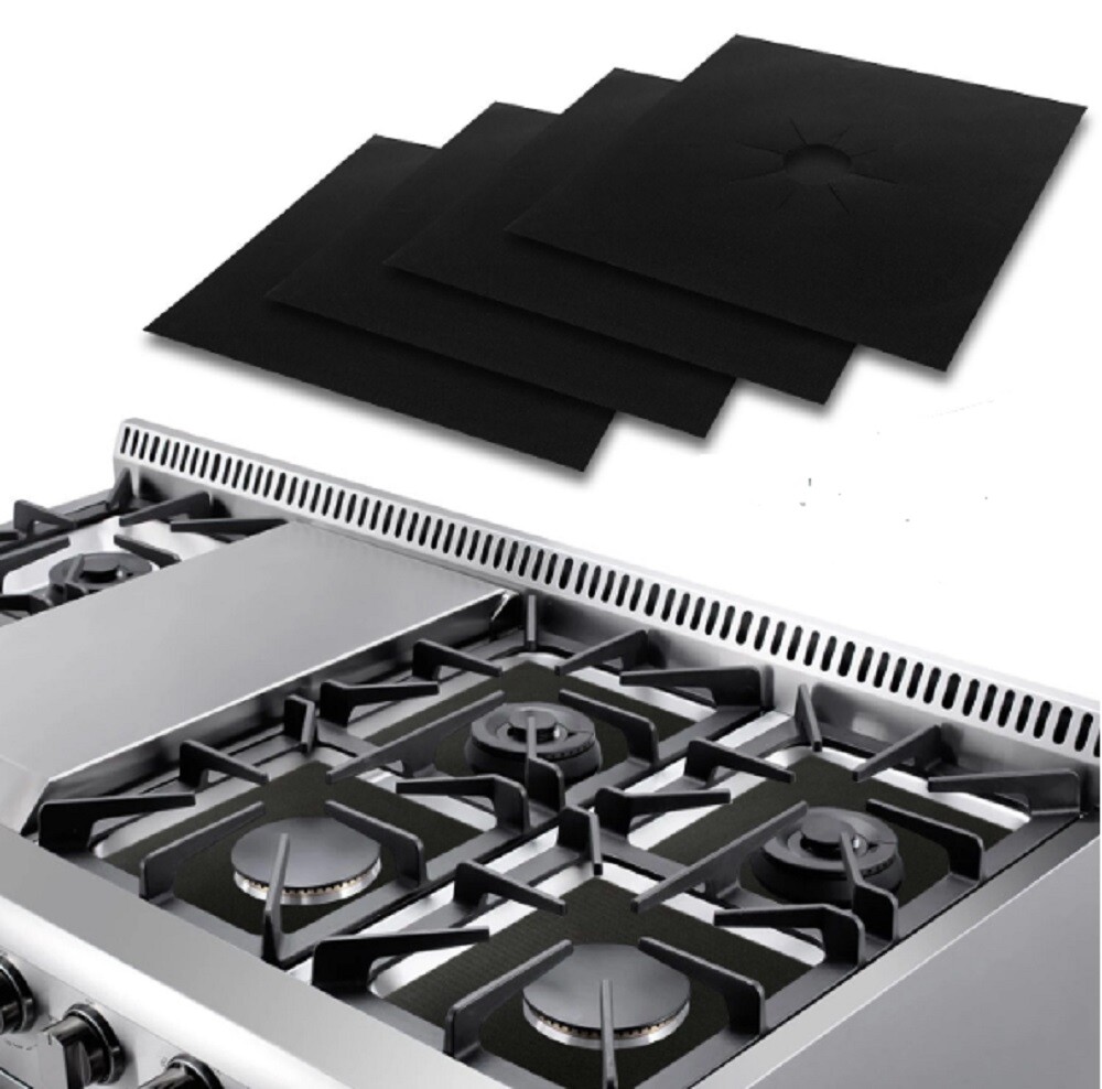 4 Reusable Non-Stick Gas Range Stove Top Burner Protectors – Easy Clean Liners