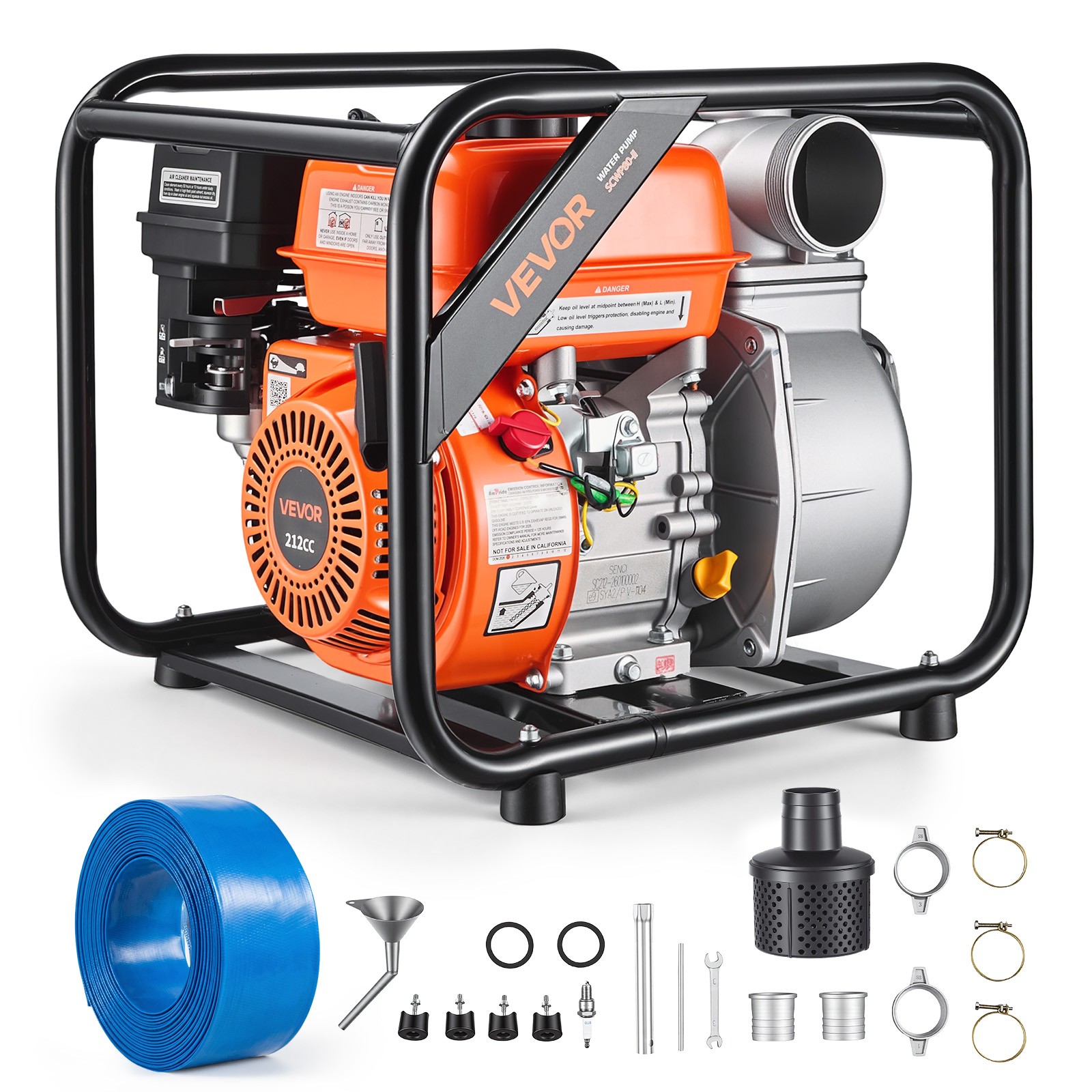 VEVOR Gas Powered Water Pump 3 in Semi Trash Water Transfer Pump 264 GPM 7HP