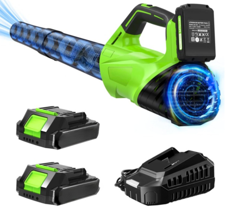 Soplador Inalámbrico 450CFM 150MPH con 2 Baterías 2.6Ah y Carga Rápida