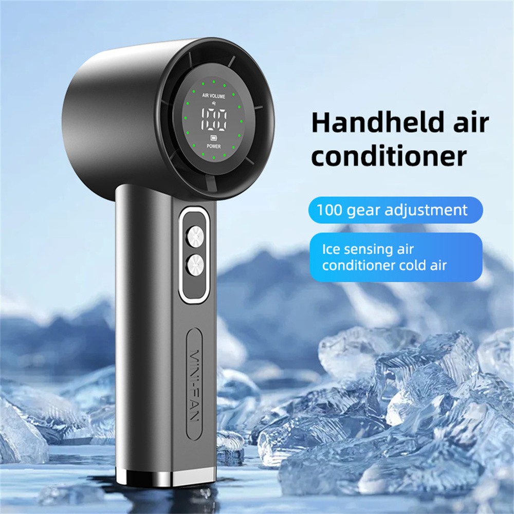 Stepless Speed Handheld Fan, LED Display USB Rechargeable for Office Travel