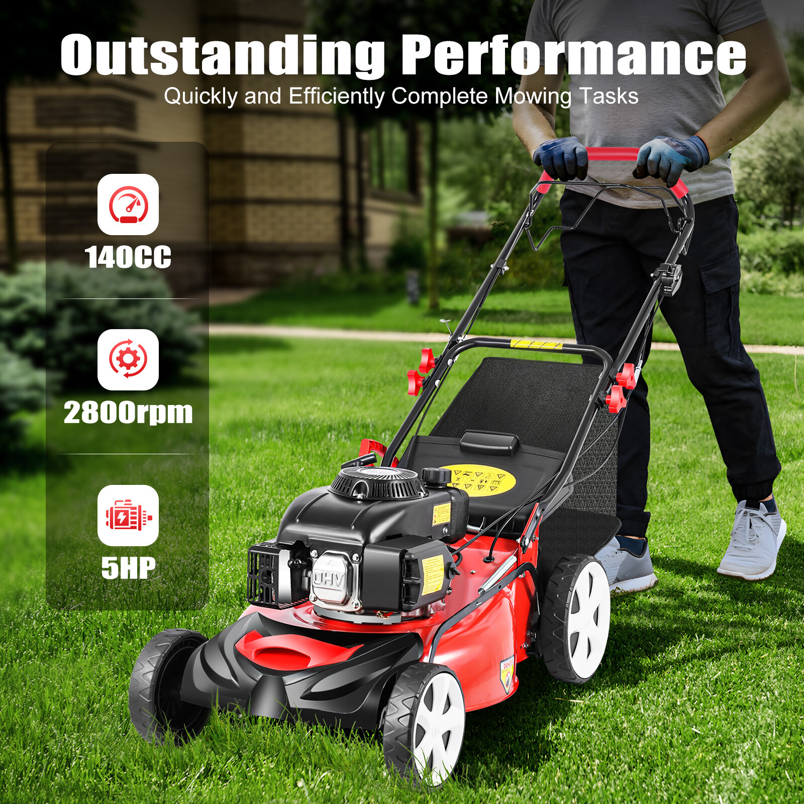Self-Propelled Gas Powered Lawn Mower with Bagger with 4-Stroke Engine 20” 140CC