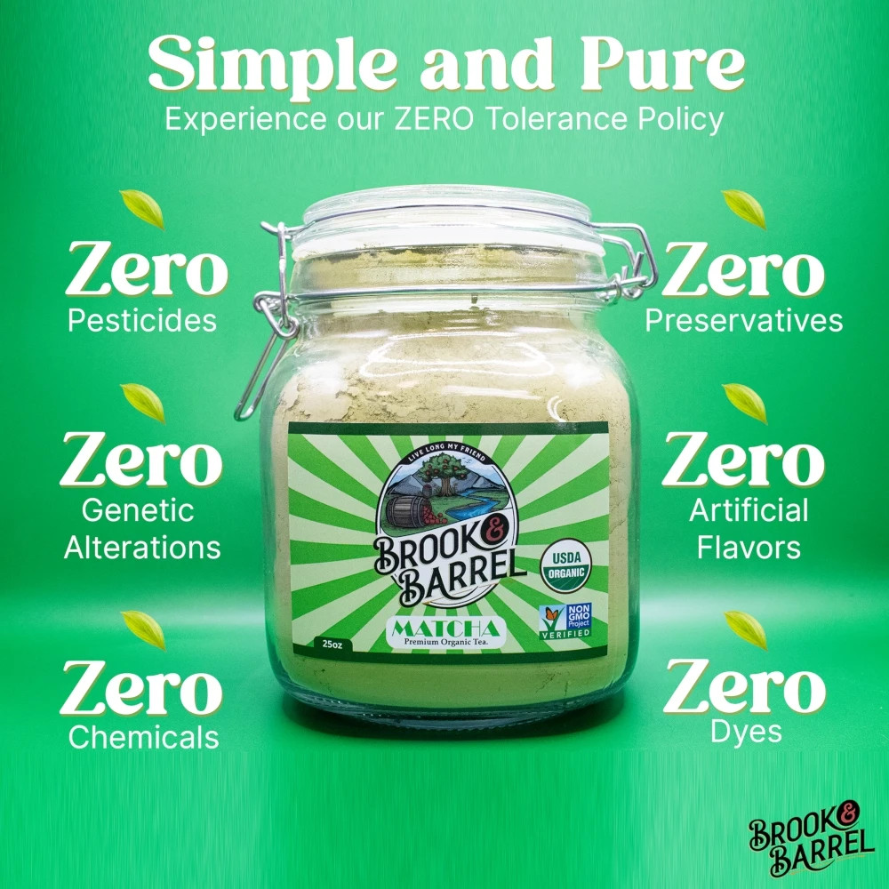 Brook & Barrel USDA Organic Ceremonial Matcha Green Tea Powder 1.6lbs Glass Jar