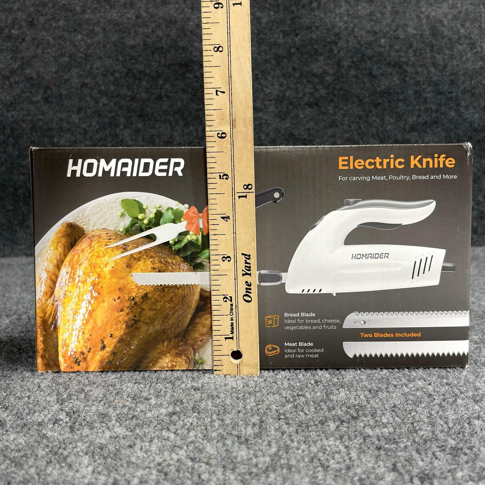 Homaider Electric Knife Carving Set 2 Blades Stainless Steel White Meat Bread
