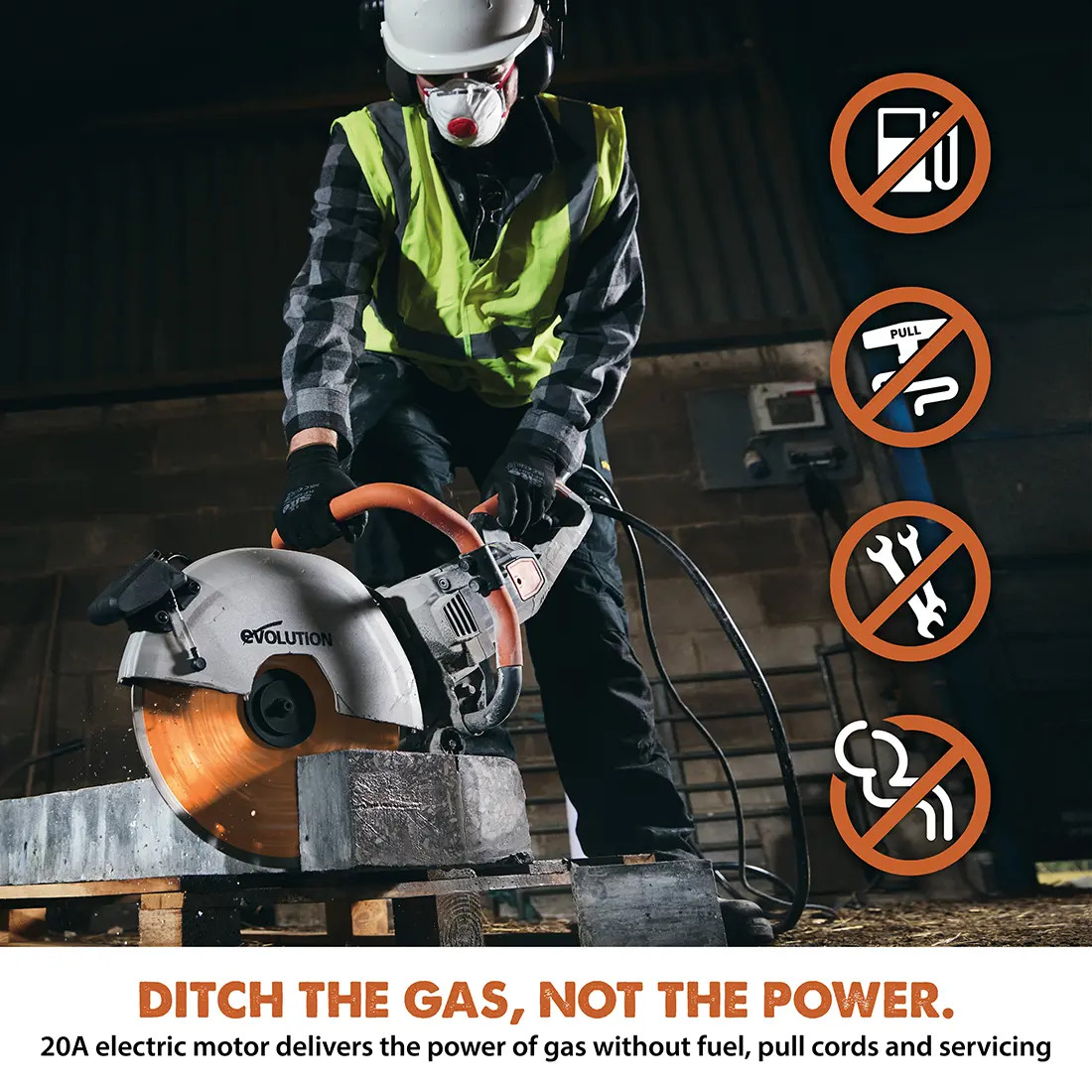 Evolution R14DCT | 14 in. | Electric Concrete Cut-Off Saw | Disc Cutter | Water