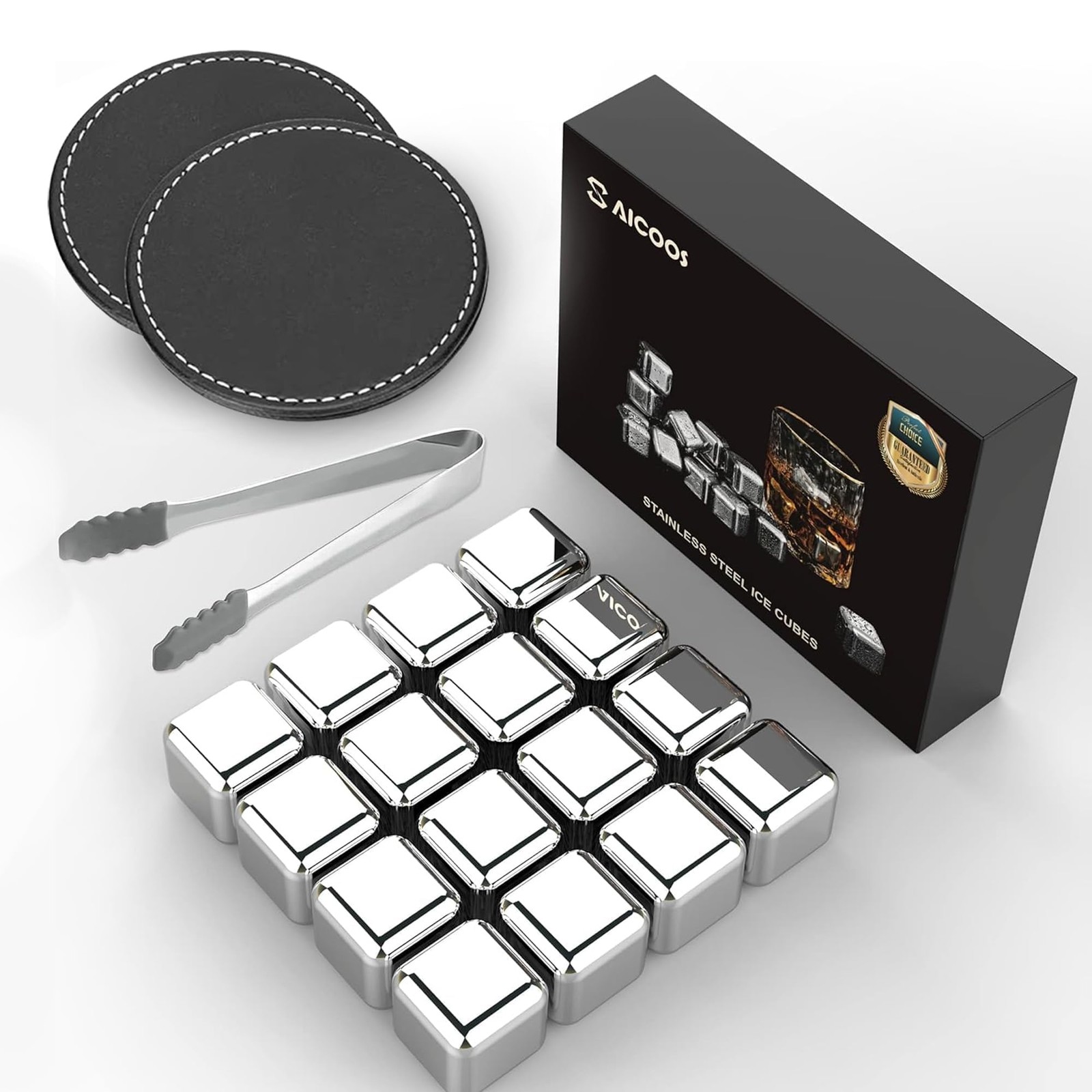 16 Pack Reusable Stainless Steel Ice Cubes for Drinks – Metal Whiskey Stones, Hi