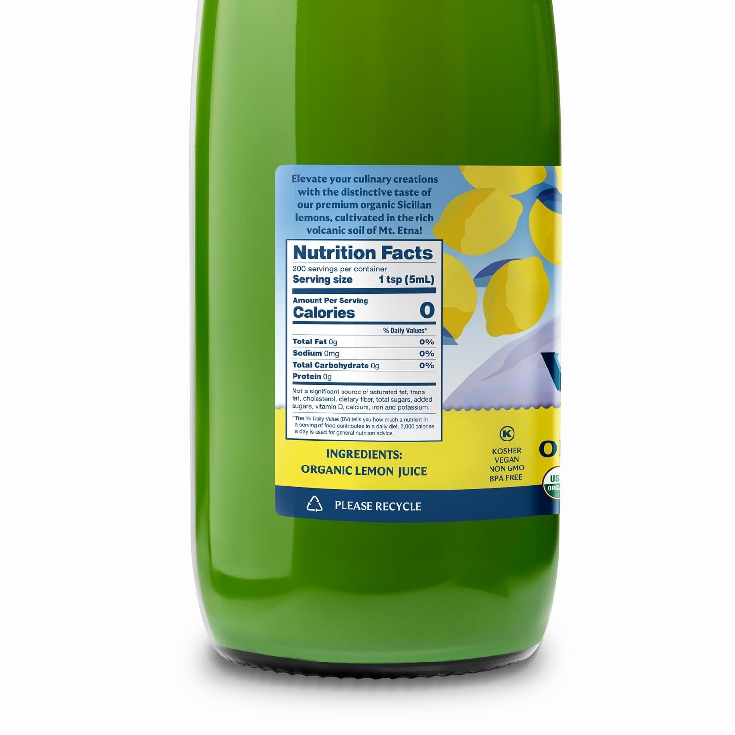 Italian Volcano USDA Organic Lemon Juice 1 Liter Bottle – 2 Pack