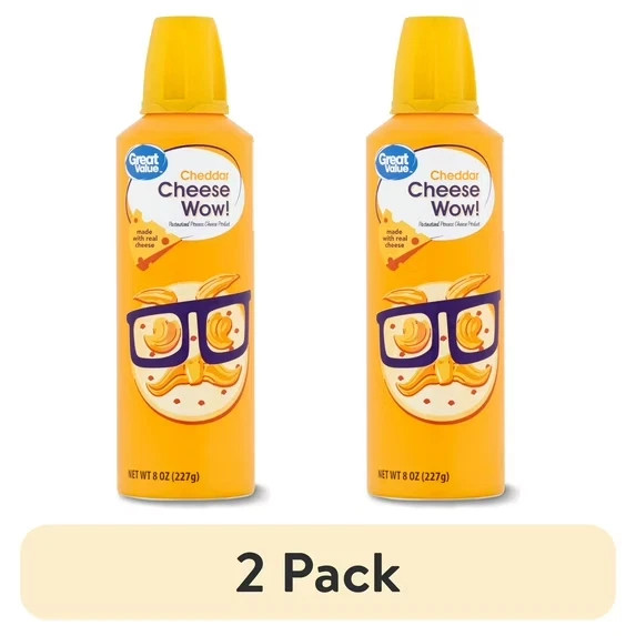 (2 pack) Great Value Cheese Wow! Spray Cheese, Cheddar, 8 oz…