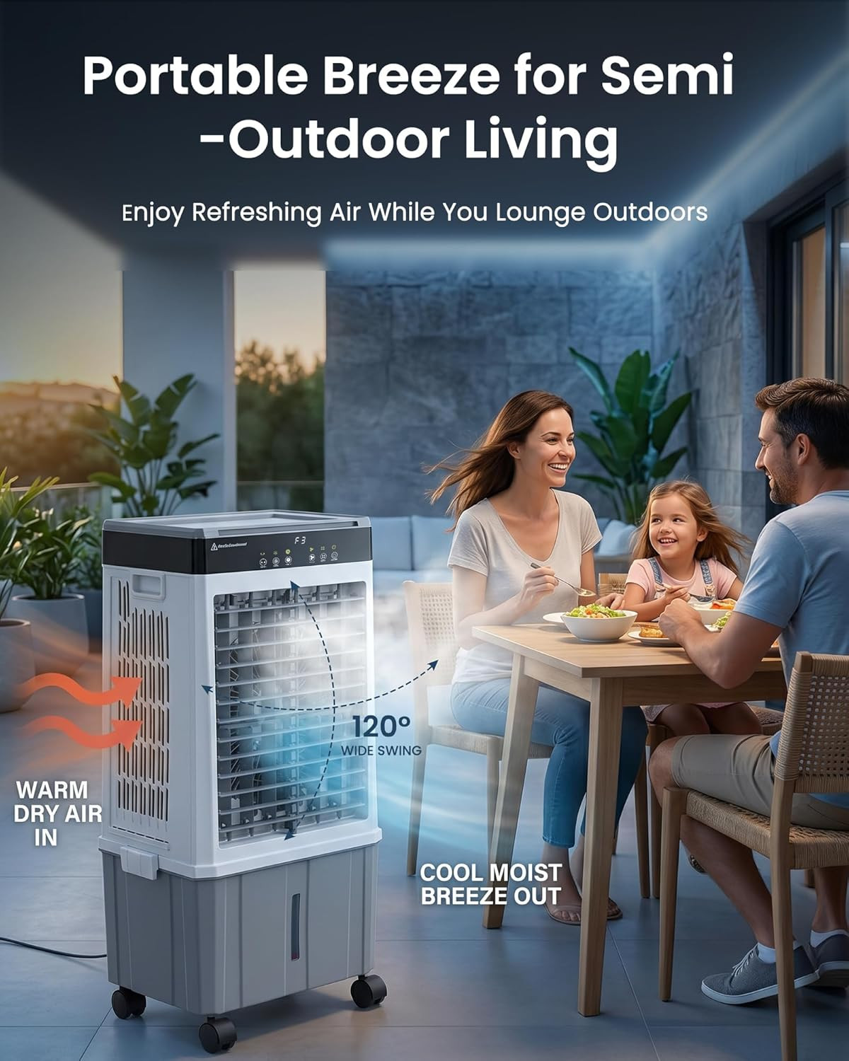 Swamp Cooler, 3000CFM 31″ Evaporative Air Cooler, 5.5Gal Removable Tank & 4 Ice