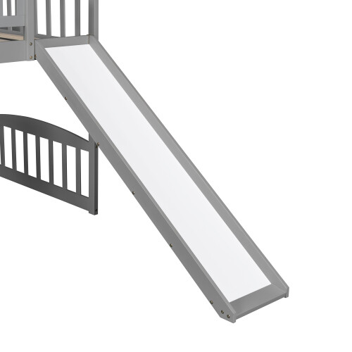 Wood Loft Bed with Slide Loft Bunk Bed Platform Bed Frames For Kids Teens Adults