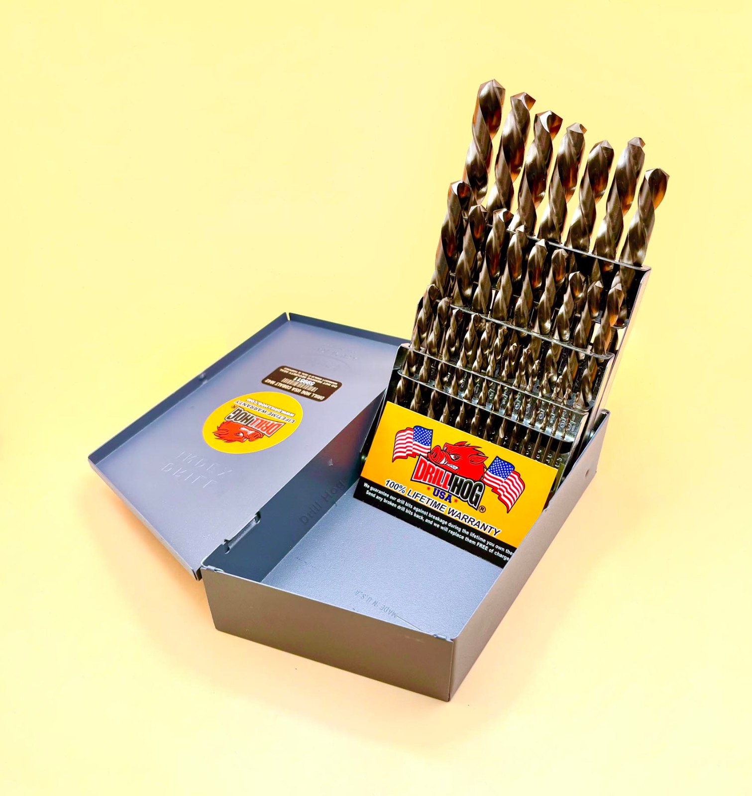 29 Pc Cobalt Left Hand Drill Bit Set 29 Cobalt Bits Drill Hog® Lifetime Warranty