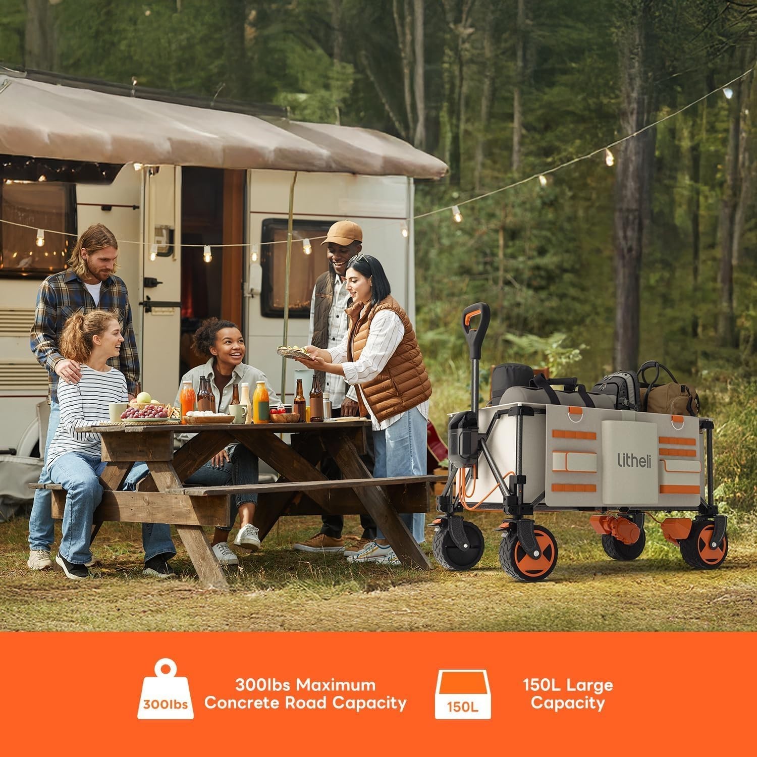 Electric Utility Wagon Cart 150L 450lbs Capacity Foldable All-Terrain Wheels