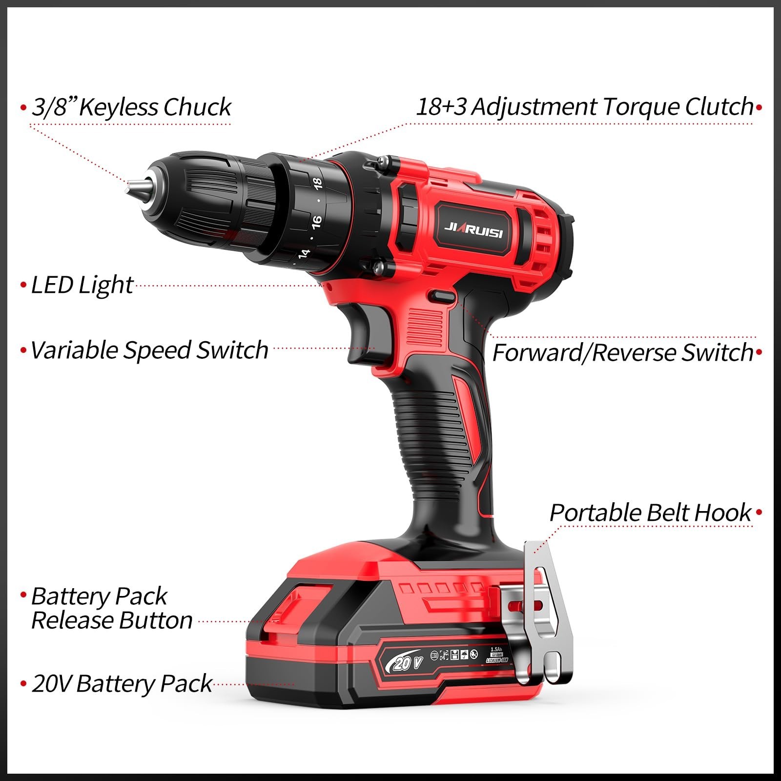 20V Cordless Drill, Electric Power Drill Set with Battery Charger and…
