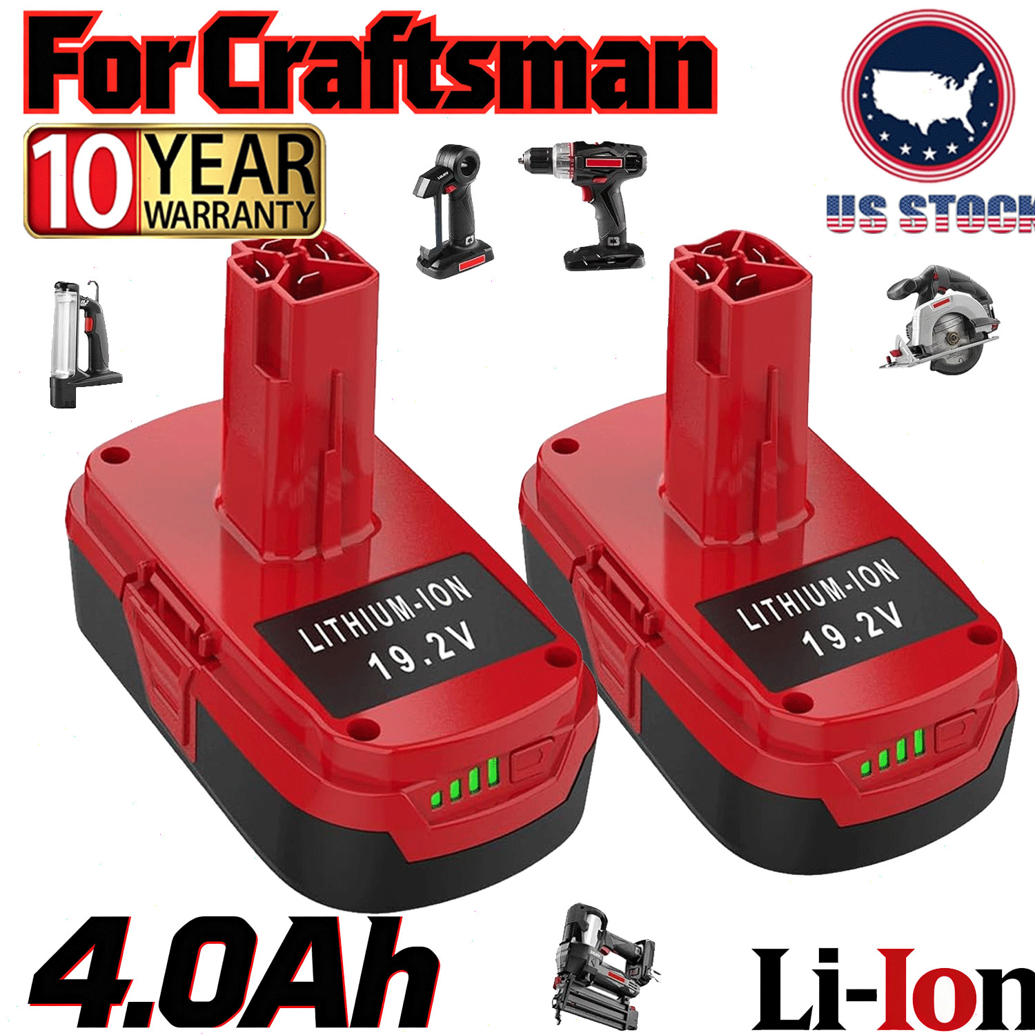 2P 4.0Ah C3 Lithium-ion Battery for Craftsman 19.2V Battery /Charger 1302790