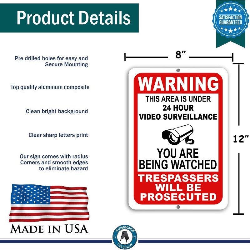 Warning This Property Under 24 Hour Video Surveillance Sign security cctv Metal