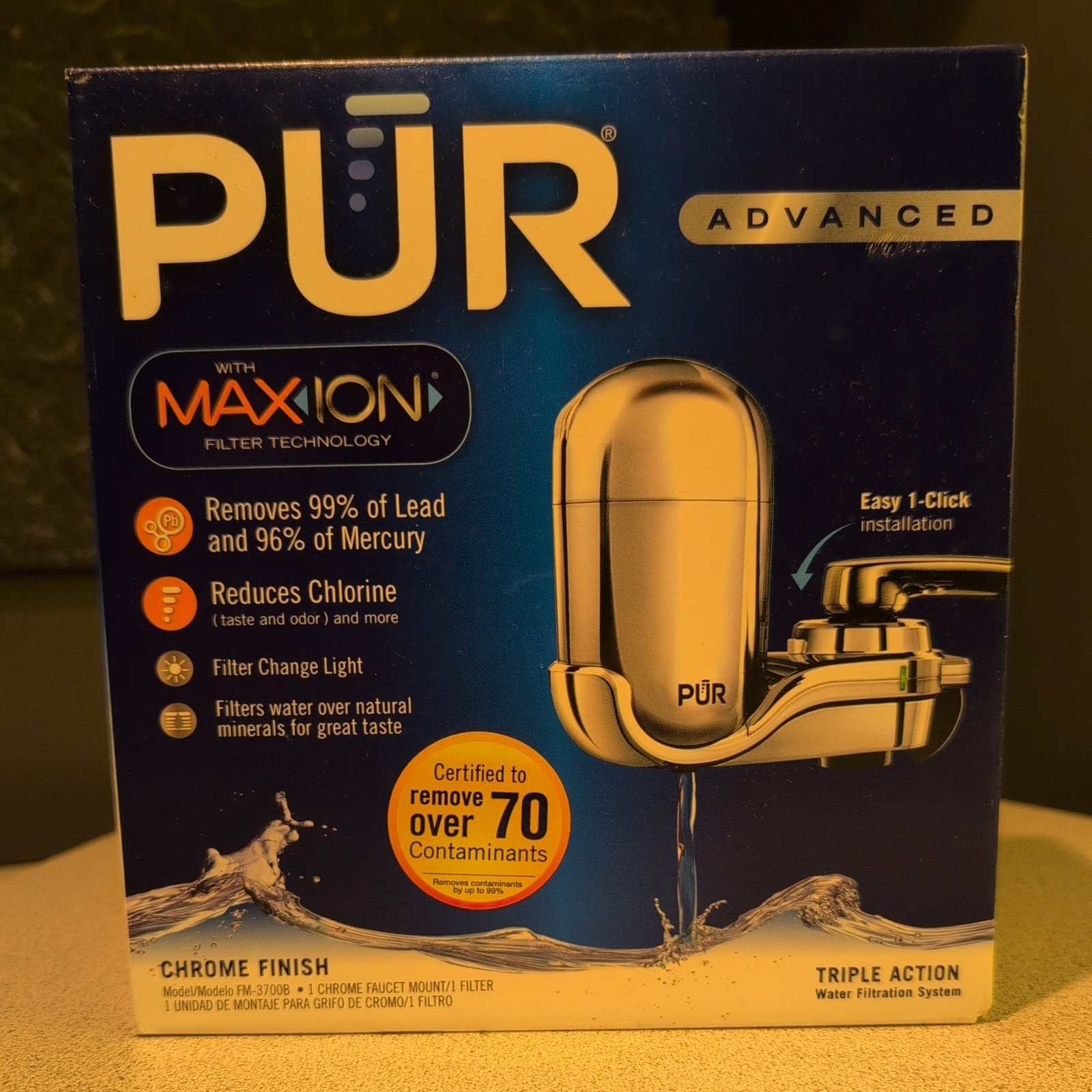 PUR PLUS FM-3700B Water Faucet Filtration System Vertical Mount Chrome Unit