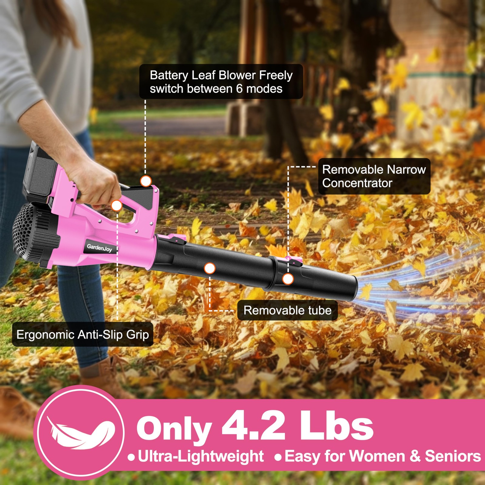 Cordless Leaf Blower 21V 500CFM 150MPH, 6 Speed Modes, Lightweight, 2 Batteries