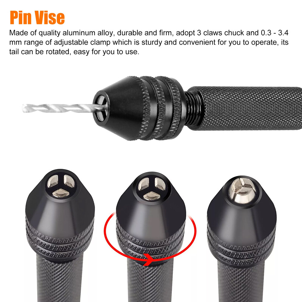 60X Mini Micro Hand Drill Bits Set Small Manual Keyless Chuck Pin Vise Rotary