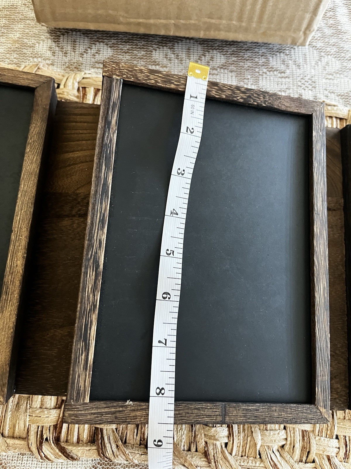 Rustic Wood & Metal Wall-Mount Key Mail Rack, 6 Hooks, 2 Slots, Chalkboards