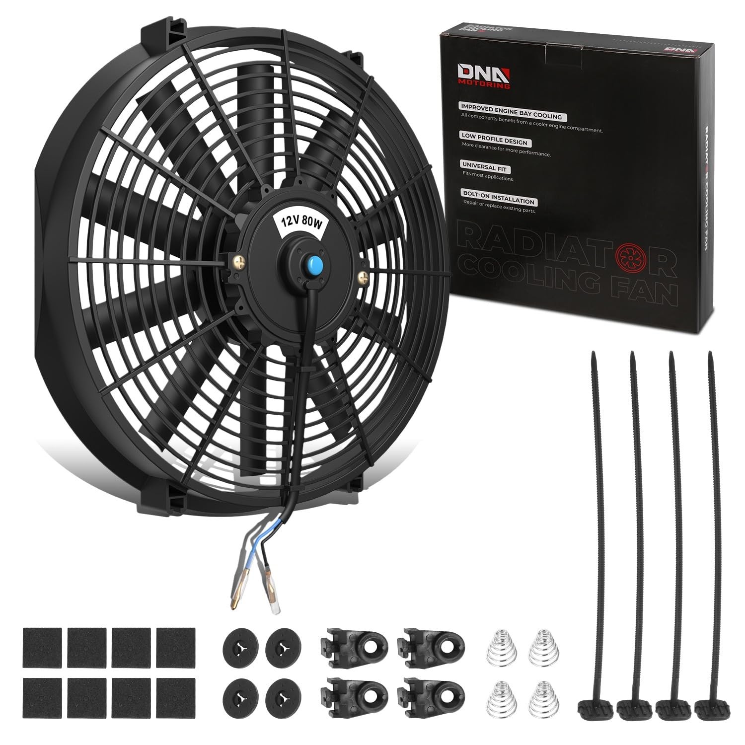 DNA MOTORING 14″ High Performance Slim Electric Radiator Cooling Fan + Mount Kit