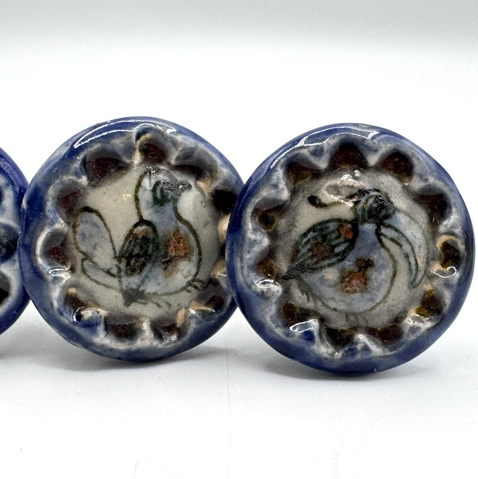 Ken Edwards Tonala Pottery Drawer Pulls Set 10 Knobs Birds & Butterfly Mexico