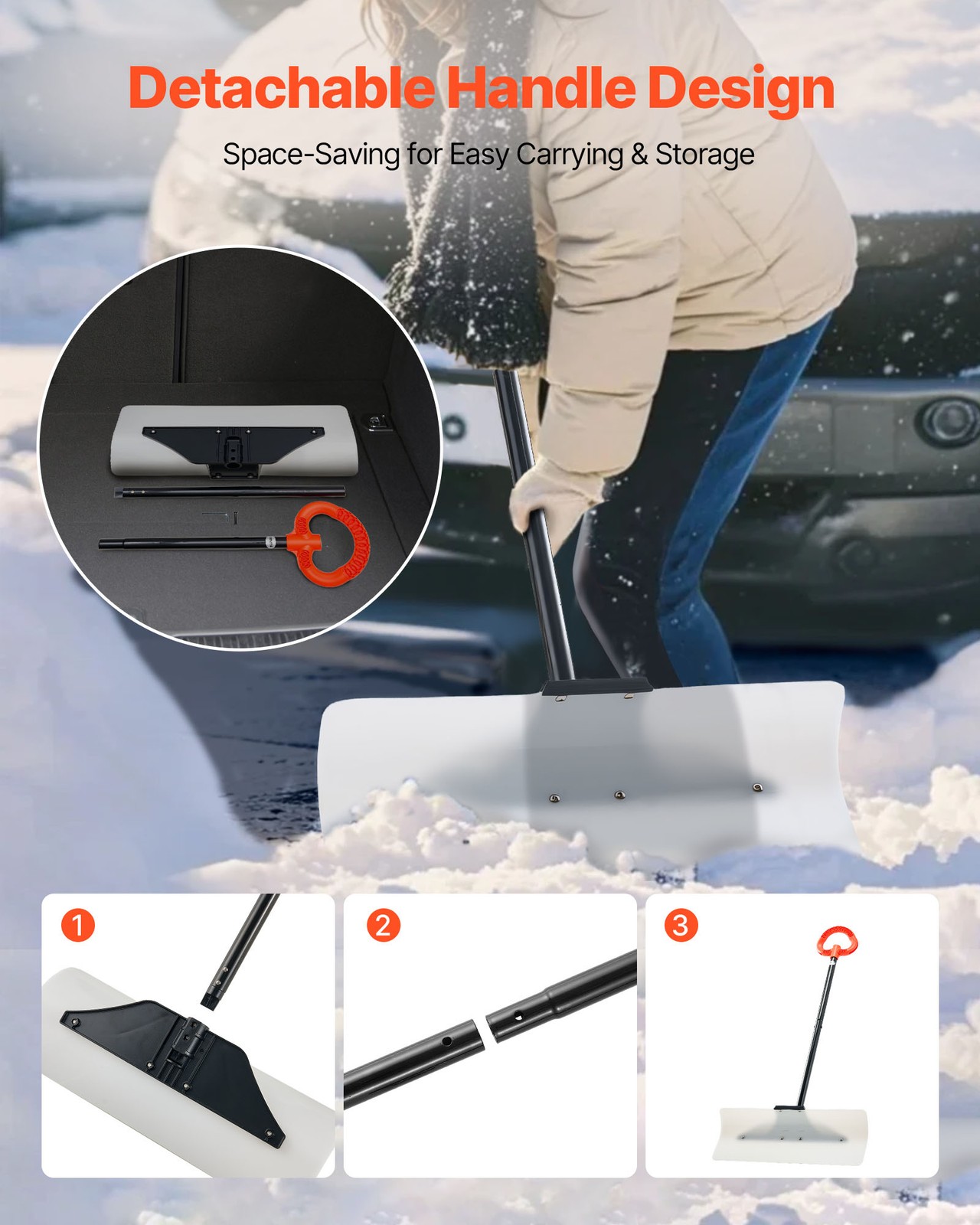 VEVOR Plastic Snow Pusher Shovel 24in Heavy Duty Plow Driveway Ergonomic Grip