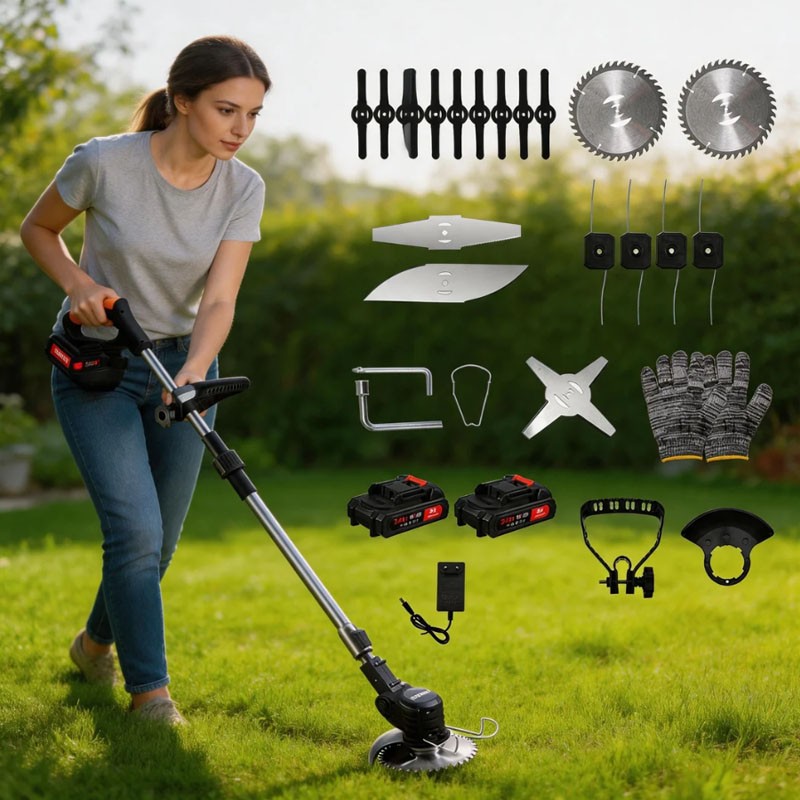 Electric Cordless Grass String Trimmer Lawn Mower Weed Wacker Cutter + 2 Battery