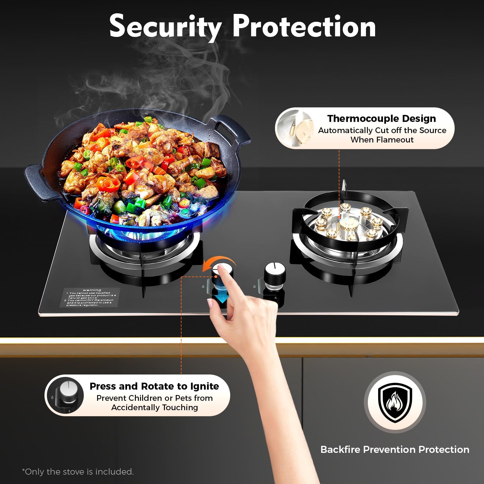 Portable Natural Gas Stove 2 Burner Tempered Glass Cooktop Black 73x41cm