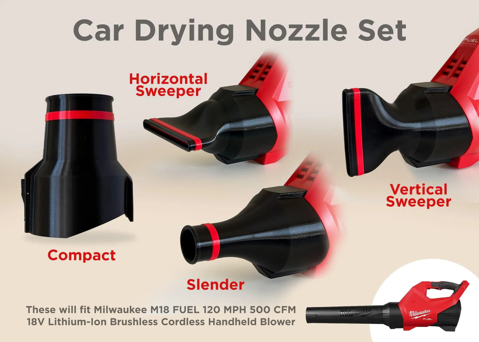 Slender Slim Nozzle for Milwaukee Cordless Leaf Blowers models 3017-20 and M18