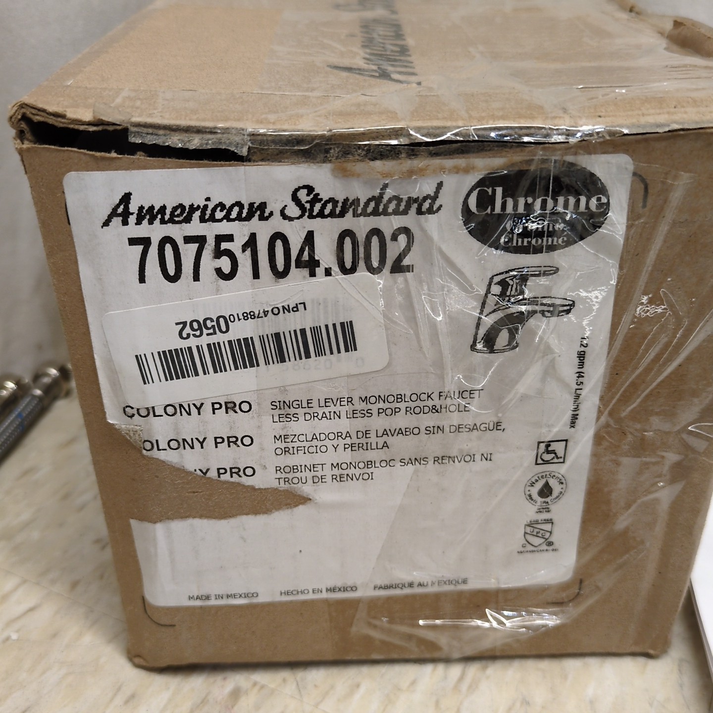 AMERICAN STANDARD 7075.104.002 CHROME COLONY PRO SL MONOBLOCK LESS DRAIN LESS