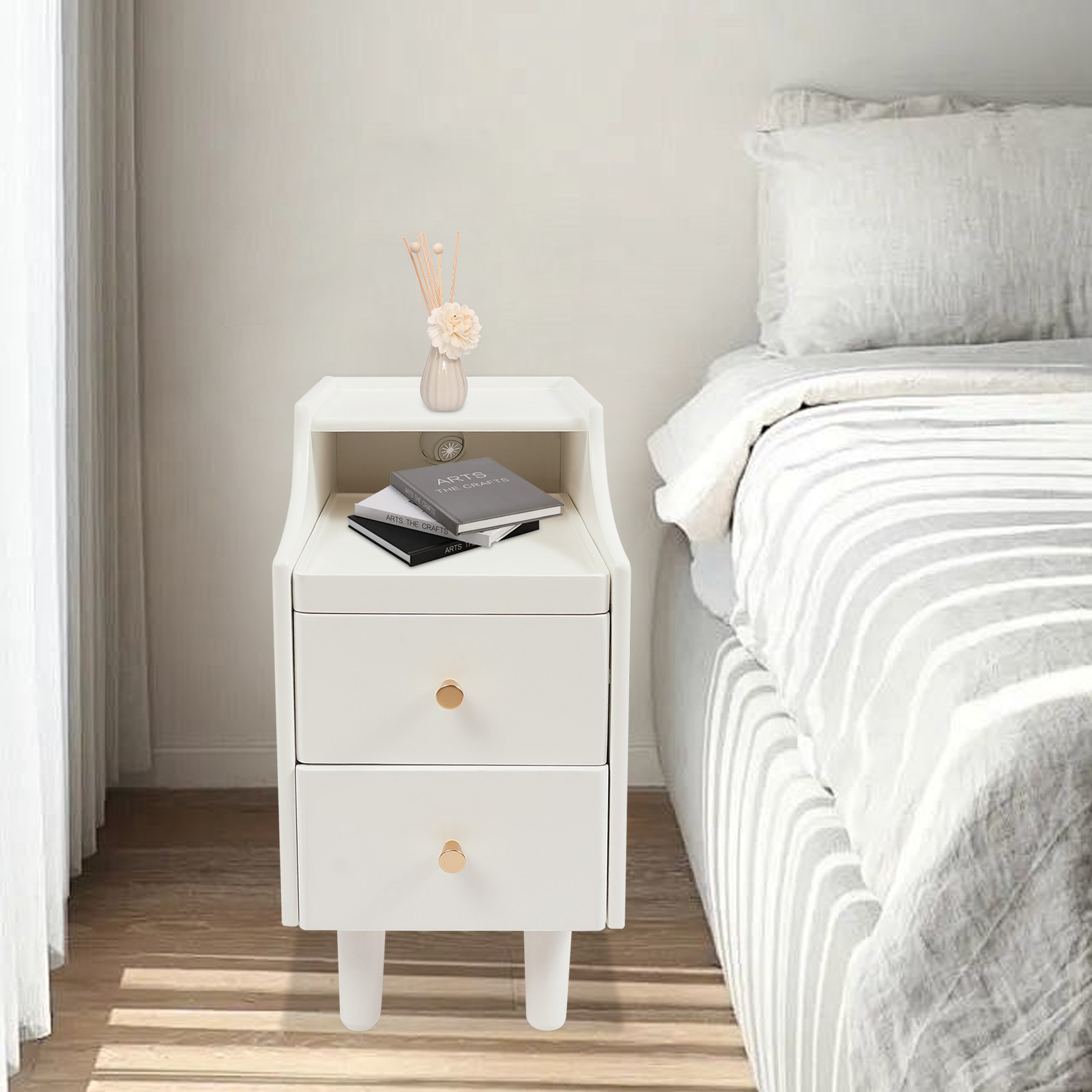 9.8in Small Narrow Nightstand, Side Table 2 Drawers for Living Room, Small Space
