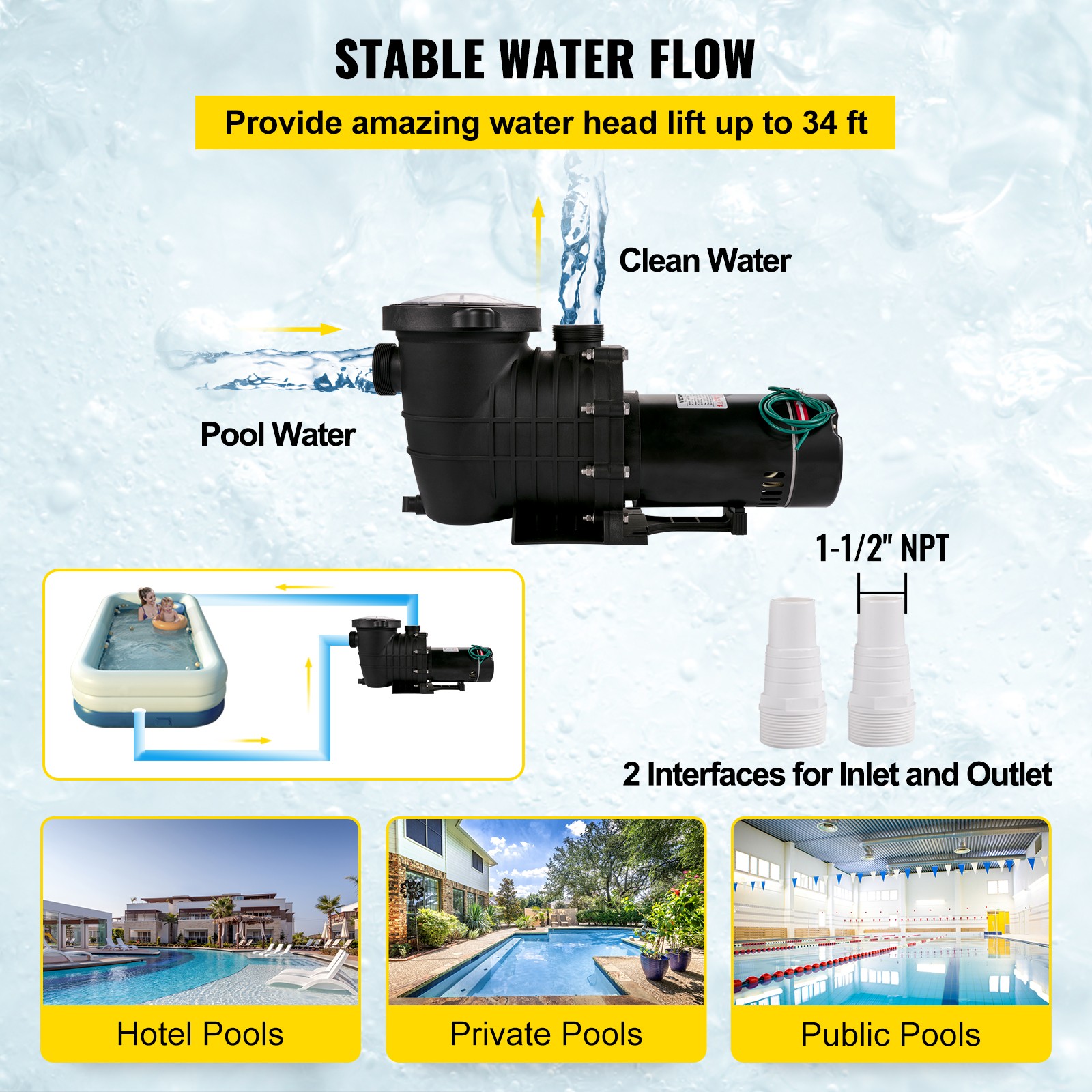 VEVOR Swimming Pool Pump 1HP Pool Pump 110/220V In/Above Ground Strainer 5544GPH