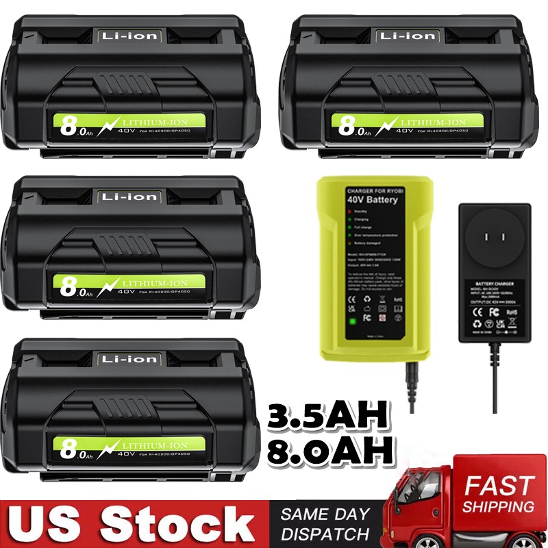 2X/1X 10.0Ah 6.0AH For Ryobi 40V Lithium Battery/Charger OP4050 OP40602 OP40261