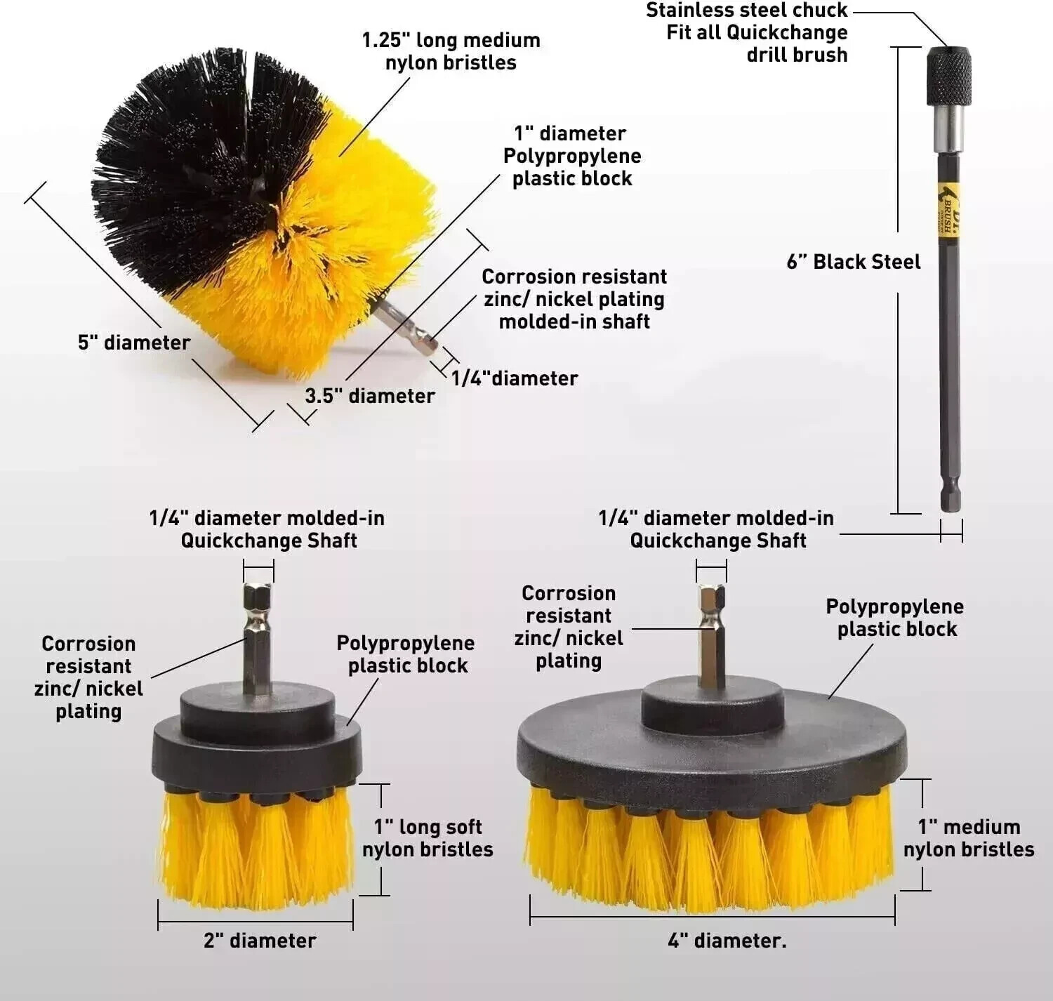 Drill Brush Set Power Scrubber Drill Attachments for Carpet Tile Grout Cleaning