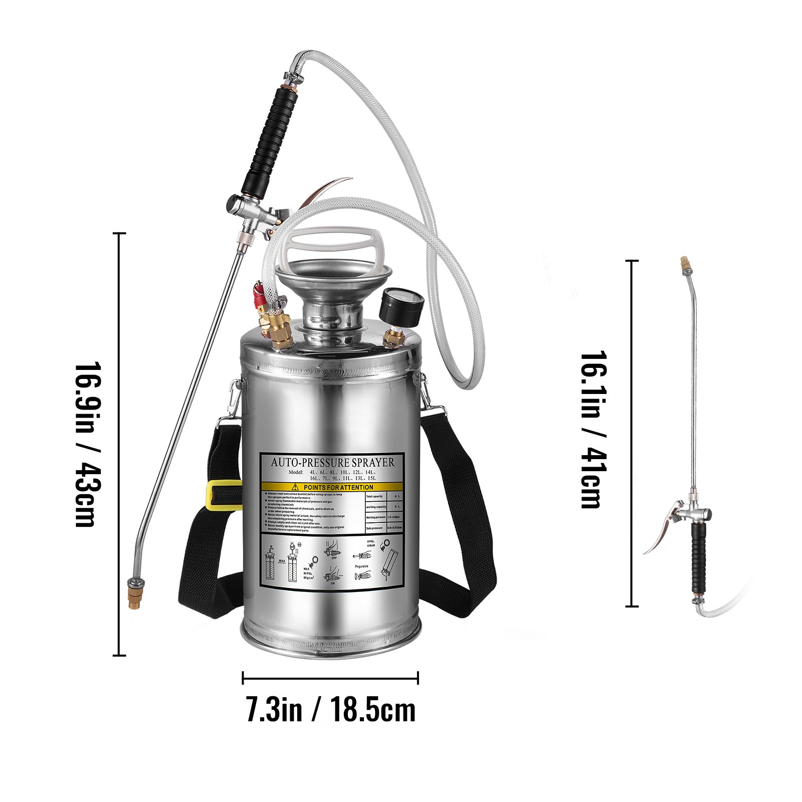VEVOR Stainless Steel Sprayer 1.5 Gal Steel Hand-Pump Sprayer with 3.3 inch Hose