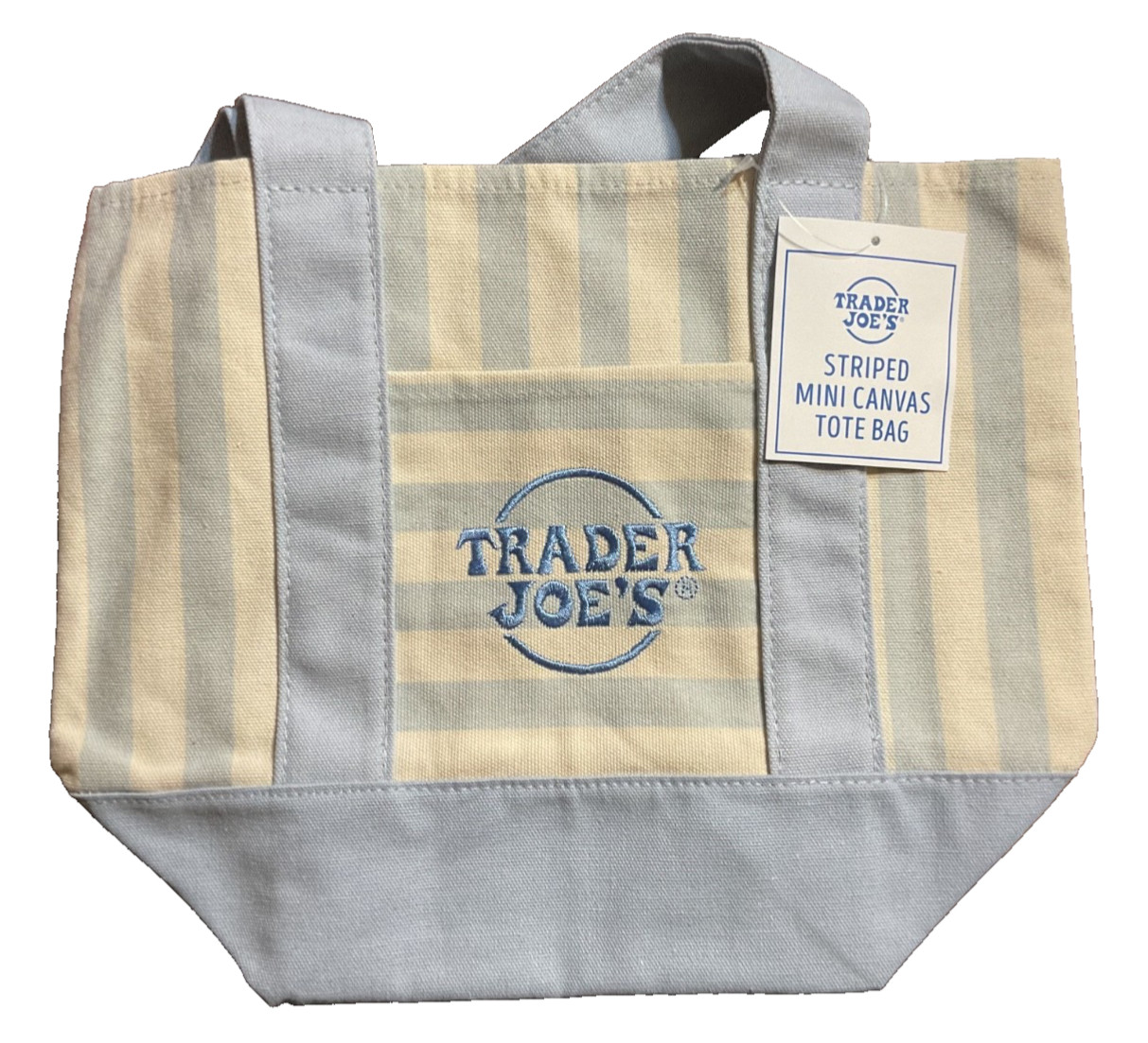 Trader Joe’s Mini Canvas Tote Bag Striped Blue Brand New-Reusable