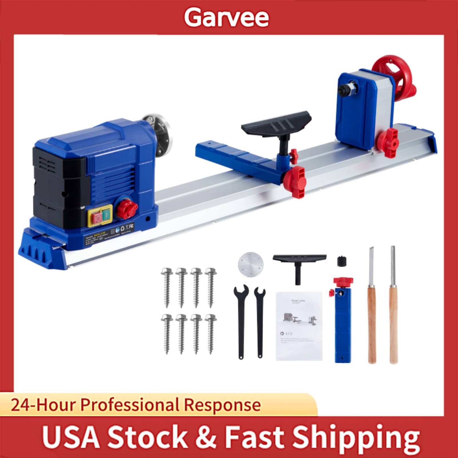 Wood Turning Lathe Machine Benchtop Wood Lathe 10 by 24 Inch 600W 0.8 HP Infinit
