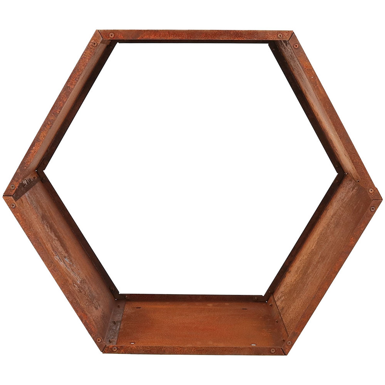 30 in Hexagon Rustic Honeycomb Firewood Log Rack – Rust by Sunnydaze