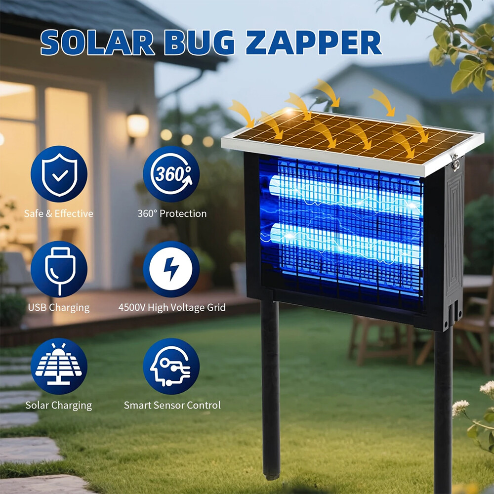 Solar Bug Zapper Outdoor Mosquito Zapper 4500V Waterproof Electric Fly Zapper US