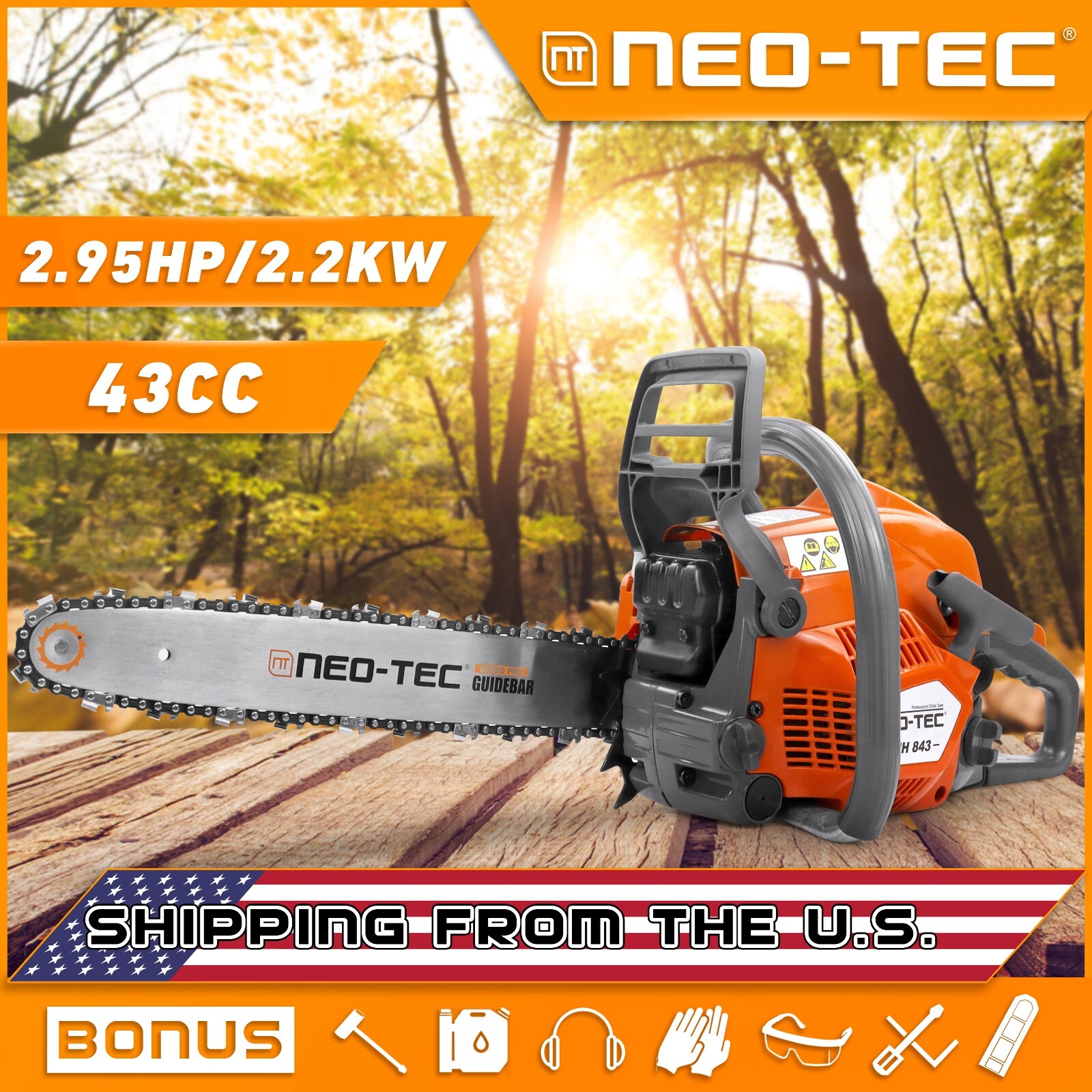 43cc Gas Chainsaw with 16” Guide Bar and Chain Compatible with Husqvarna 543XP